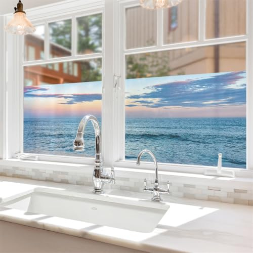 Fensterfolie BlickdichtBlaues Meer Folie Fenster Sichtschutz Milchglasfolie Selbstklebend Fenster Statisch Haftend Ohne Klebstoff Folie Sichtschutz Anti Uv Für Zuhause Büro 38x120cm