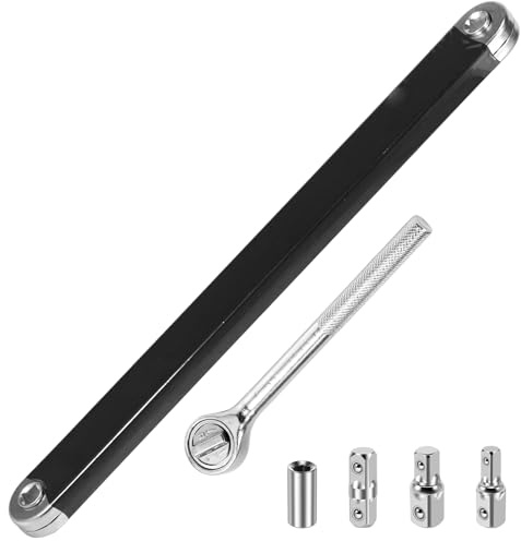 Clé d'extension coudée avec adaptateurs d'entraînement 1/2, 1/4, 3/8 Clé d'extension coudée avec rallonge à cliquet Extension de clé 39cm pour réparation automobile Mécanique (Noir)