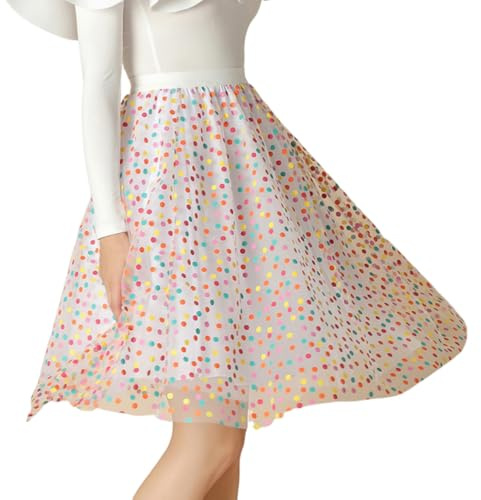 ORANDESIGNE Damen Tüll Röcke Tütü Röcke A-Linie Midi Rock Bunte Punkte Farbverlauf Tutu Rock Mit Elastische Hohe Taille Petticoat Unterrock Party Tüll Rock Midirock Crinoline