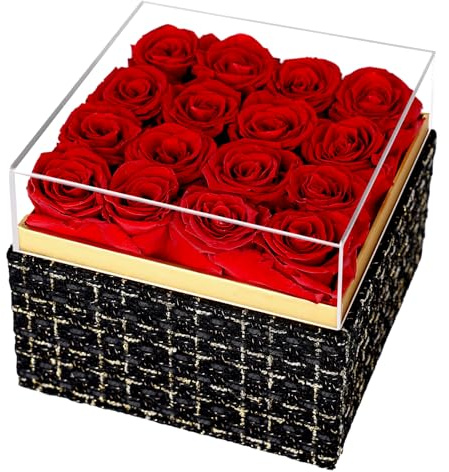 MAMAMIKO 16 Rosas Preservadas Eternas Rojas en Caja Acrílica, Flores Regalo para Mujer, Regalo para Día de San Valentín, Aniversario y Cumpleaños, Novia, Esposa, Madre, Abuela, Amiga