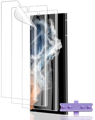 Euukzzea Schutzfolie für Samsung Galaxy S22 Ultra, 3 Stück Hydrogel Folie Klar HD Weich TPU Displayschutzfolie, Fingerabdruck-ID Unterstützen Anti- Kratzer Anti-Blasen Displayschutz