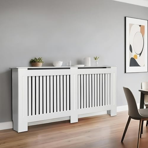 FATIVO Large Radiator Cover Cabinet High, White Heater Cover MDF External 101cm Height Inner 100cm Vertical Slats Tall Shelf Thickened Wooden Kitchen Bedroom