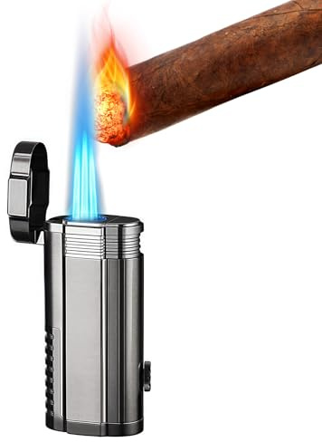 Sturmfeuerzeug Winddicht Jet Feuerzeug: Sturmfeuerzeug Gas Nachfüllbar, Winddicht 3 Flammen Jet Feuerzeug, Nachfüllbares Gasfeuerzeug für Küche, Grill, Camping (Ohne Gas)
