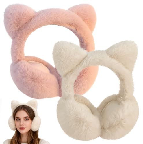 HAINLOGWANG Ohrenwärmer Kinder Mädchen, 2 Stück Ohrenschützer Kinder Winter Mädchen, Ohrenwärmer Katze, Kältebeständig Earmuffs Weiche Plüsch Ohrenschützer Für Outdoor Aktivitäten Im Winter