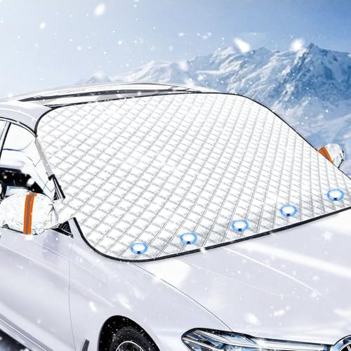 LIDEYE Frontscheibenabdeckung Winter, Windschutzscheibenabdeckung, Magnet Fixierung, Faltbare, Gegen Schneeeis, Frostschutz, UV-geschützt für SUV LKW Auto Groß Oder Klein
