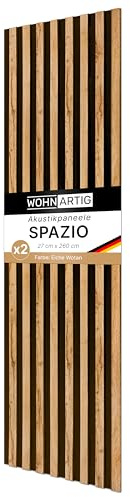 wohnartig® Akustikpaneele Spazio - 260 cm x 54 cm* set - (set = 2 Stück 260 cm x 27 cm) | Farbe: Eiche Wotan | Wandverkleidung | Akustikpaneel | Wandpaneele auf Filz |