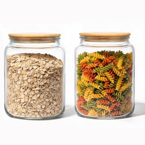 Danmu Art 2Pack 2L Glass Flour Storage Jar with Airtight Lid - Round Large Kitchen Canister for, Sugar, Pet Food & Pantry Organisation, Laundry Pods & Countertop (2 litres)