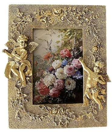 Marco de fotos ornamentado elegante floral en relieve para colgar en la pared, 16,5 x 20 cm, para decoración de sala de estar
