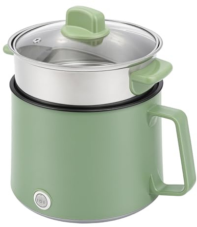 Elektrischer Kochtopf mit Dampfgarer & Elektrisch Hot Pot Topf 600W 1.7L - Cooking Pot mit Antihaftbeschichtung, Travel - Mehrzweckpfanne und Ramen Cooker für Reise Wohnheim (Grün)