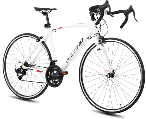 HILAND 28 Inch City Bike, 14 Speeds 700C City Road Bike with Light Weight 570mm Aluminum Frame, 700C Racing Bike for Men Women, White