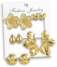 KRFY Set Orecchini Donna Oro Placcati 14K Orecchini Acciaio Inossidabile Anallergici Orecchino Cerchio Piccolo Orecchino a Bottone Leggero Gioielli di Moda - 5 Paia