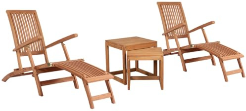 MR. DEKO Gartenmöbelset Teak Deckchair Yacht & Beistelltisch Verwood 2er Set | 2X Gartenliege Massivholz verstellbar | Premium Relaxliege Teakholz | Yachtmöbel Sonnenliege Set Outdoor