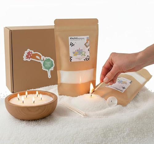 KLAYFUL Kerzensand mit Docht 400g Kerzenwachs Perlen aus pflanzlichem Wachs – Einfaches Candle Making Kit für moderne Deko & DIY Kerzen – Pearled Candle, wiederverwendbar