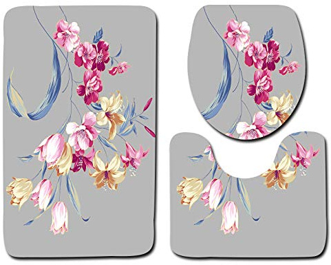 Tappeti Bagno 3 Pezzi Fiori Rosa Set Tappetini Bagno Antiscivolo Giro Water O Bidet Un Tappeto Rettangolare Tappeto A Forma Di U E Coperchio Del Wc Lavabile
