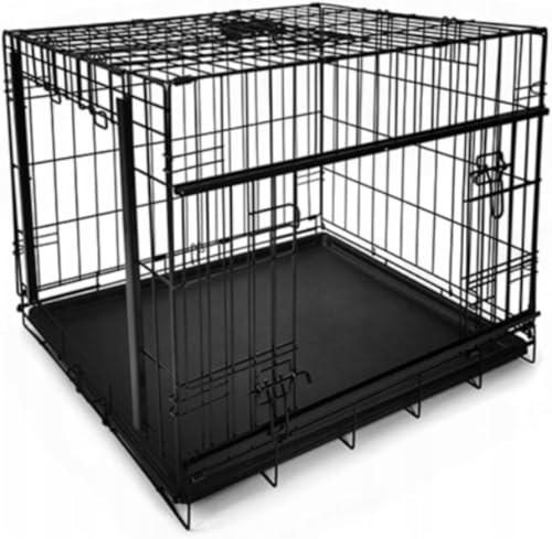 Hundebox mit Schiebetür 76x53x61 cm – Platzsparende Faltbare Transportbox & Hundekäfig mit Bodenwanne, 2 Türen, für kleine & mittelgroße Hunde