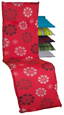 Beo Relaxsessel Auflage UV-beständig Barcelona | Made in EU nach Öko-Tex Standard | Waschbare Relaxstuhl Auflage mit Gummi-Halteband | Atmungsaktive Liegestuhl Auflage mit Pusteblumen Rot-Schwarz
