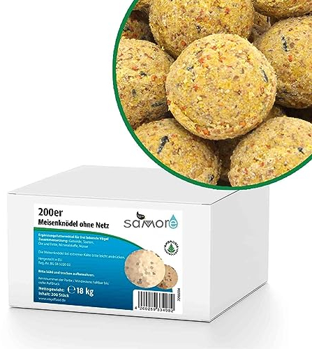 Samore 200 Stück (a 90g = 18 kg) Meisenknödel ohne Netz Vogelfutter Wildvogelfutter Meisenkugeln Ganzjahresfutter Fettfutter |Nährstoffreiches Ganzjahresfutter für alle Vogelarten | Körnerkugeln