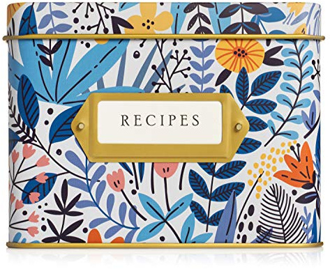 Jot & Mark Decorative Recipe Tin Box for Recipe Cards, Greeting Card Holder | Holds Hundreds of 4” x 6” Cards