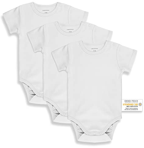 LaLoona Body Kurzarm 3er Pack - Set Baby Kurzarmbodys aus Baumwolle, ÖkoTex Standard 100 geprüft - Weiß - 74-80