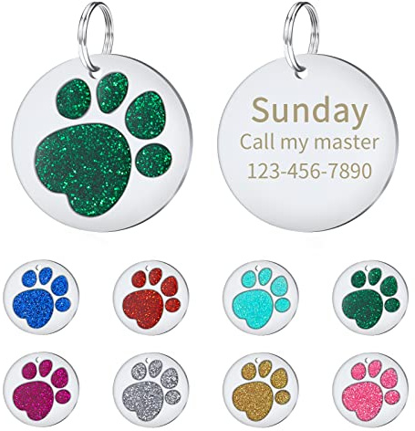 CAMAL 2 Stücke Runde Hundemarke Personalisiert, Hundemarke mit Gravur, Prickelnde Plakette mit Gravur für Hund und Katzen, Anhänger mit Gravur (Grün)