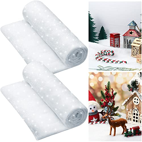 Hestya Weihnachten Schneedecke Deko Kunstschnee Matte Glitzer Schneeteppich Deko für Weihnachtsdorf Winterlandschaft Künstlicher Schneematte für Weihnachtsdeko(2 Sets,150 x 200 cm)