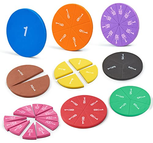 stochastic box Magnetic Fraction Tiles Circles 51 pcs Fraction Bars Set, Rainbow Math Manipulatives for Preschool Elementary School Classroom Educational Kit