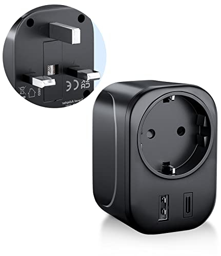 SoulBay Adattatore Presa Inglese, Adattatore da Viaggio con USB e USB-C, Adattatore Presa di Corrente per l'Irlanda UK Bretagna Qatar Gambia, Adattatore UK(Tipo G)