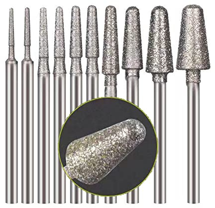 10 Pcs Ball Nosed Cone Shape Diamond Burr - 3/32 Inch Shank Diamond Burs Stone Carving Bits for Rotary Tool Include Dremel