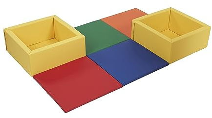 ECR4Kids SoftZone Play Patch Activity Mat and Toy Bins, Beginner Playset, Assorted, 6-Piece