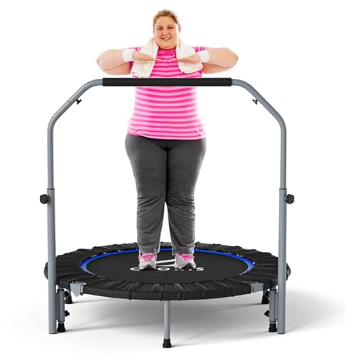 CLORIS 40''/48'' Foldable Fitness Trampoline - Max Load 400lbs / 450lbs, Rebounder with Adjustable Foam Handle Indoor/Outdoor Fitness Body Exercise (40'' Blue-2)