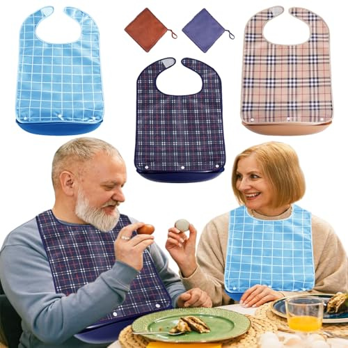 LUHEVIDIA 3 Stück Lätzchen für Erwachsene, Unisex Lätzchen für Senioren, mit Krümelfänger, Maschinenwaschbar und wiederverwendbar