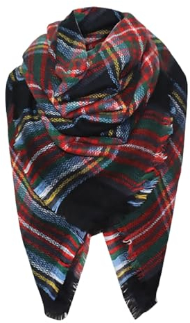 Damen Modeschal aus Bio-Baumwolle Winddicht Loop-Schal Nackenwärmer Halswärmer bunt kariert, warme Winter Stola mehrfarbig Geschenke für Männer Frauen Warme Winter