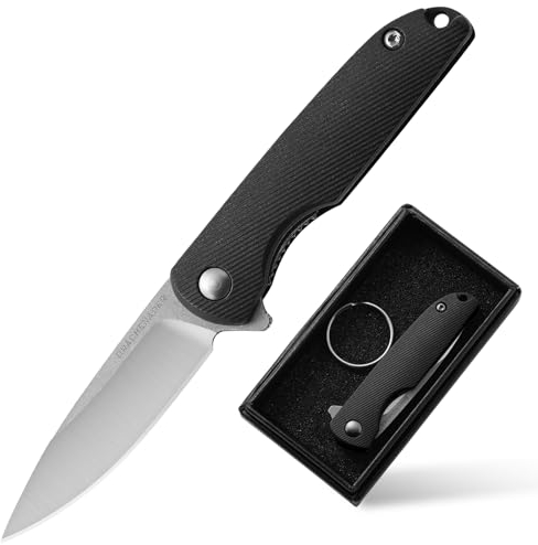 DRACHENADER Mini Messer Kompaktes Taschenmesser für den Schlüsselanhänger Klappmesser Klein Einhandmesser, Schwarz
