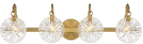 Savoy House 8-3981-4-322 Addison Vintage Clear Starburst Glass Bathroom Vanity Wall Light, 4-Light 240 Total Watts, 9 H x 32 W, Warm Brass