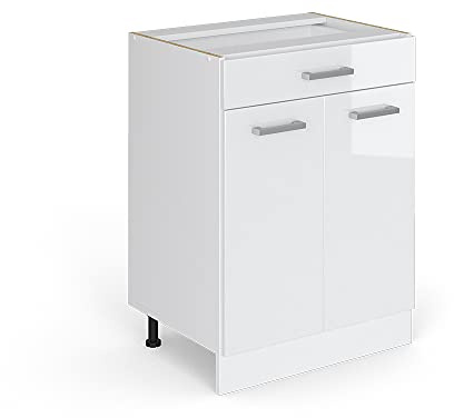 Vicco Unterschrank R-Line, Weiß Hochglanz, 60 cm | mit Schubladen, ohne Arbeitsplatte, geeignet zur platzsparenden Aufbewahrung in Küchenzeilen
