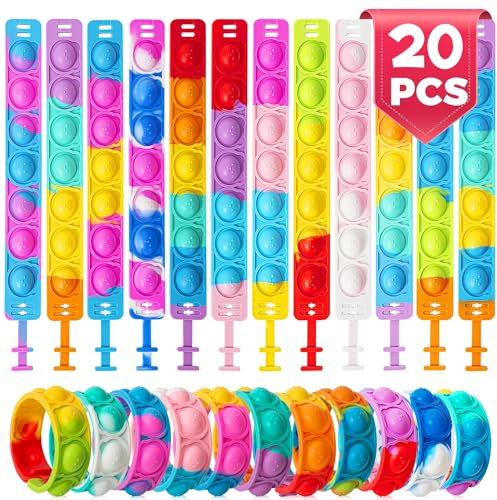 20 Piezas Silicona Pulsera Oso Pop It Sensorial Antiestrés Fidget Juguete - Regalos Cumpleaños Niños Colegio - Regalos Fiestas Infantiles - Detalles Cumpleaños Niños - Regalo Niños y Niñas 3-12 Años