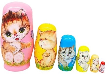 Baoblaze Russische Puppen, Nesting Dolls, Kunsthandwerk, Tiermuster, Sammlerstück, süßes Stapelspielzeug aus Holz, Holzfigur für Zuhause