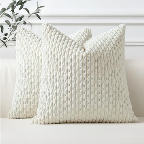 Sungeek 2er Set Kordsamt Kissenbezüge, Dekorativ Zierkissenbezüge Weich Kissenbezug Dekokissen Sofakissen Boho Deko Bezug Kissenhülle für Sofa Schlafzimmer Wohnzimmer (45x45 cm, Creme Weiß)