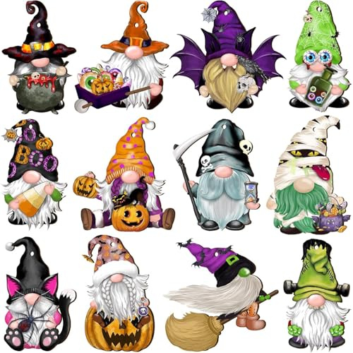 24 adornos colgantes de madera de gnomo de Halloween, decoración colgante de madera para decoraciones de árbol con cordel, muñeca de elfo de madera para decoración del hogar, suministros de fiesta