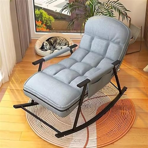 Juego de mecedora y reposapiés de ocio, mecedora para adultos, silla reclinable con respaldo ajustable para sala de estar, patio, balcón, sillón tapizado con balancín planeador, marco de met