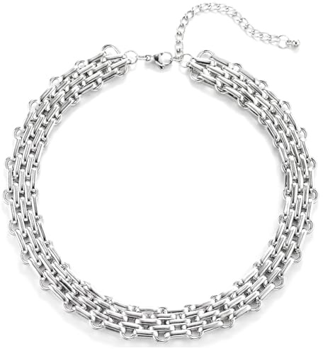 COOLSTEELANDBEYOND Silber Farbe Verflochtenen Geflochtene Gliederkette Statement Halskette, Große Lätzchen Halsband Choker Partei