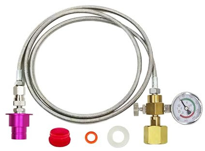 CO2 Tank CO2 Cylinder Quick Connect Adapter Hose with 3500psi Pressure Gauge, CGA320 to TR21-4, Compatible with Duo/Art/Terra/Gaia/AQUA FIZZ Pink Cylinder Soda Water Machine (60in)