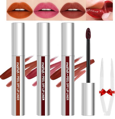 Gireatick Peel Off Lip Liner Set, 3PCS Long Lasting Tattoo Lip Liner, Waterproof Lip Stain with Matte Finish, Highly Pigmented Lip Tint