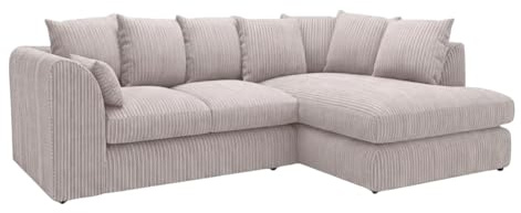 New Gamzo Fabric Corner Sofa Firm | Soft Jumbo Cord 3-4-5 Seater Corner Sofa Left/Right Hand Facing) (Cream, Right Hand Facing)