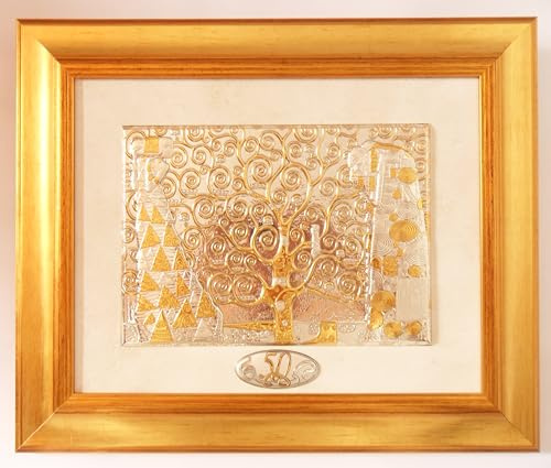 Generico NOZZE D'ORO 50° ANNIVERSARIO DI MATRIMONIO ARGENTO cm9x4 GUSTAV KLIMT L'ALBERO DELLA VITA ARGENTO cm23x33 QYADRO CORNICE LEGNO cm57x48x3 CAPOLETTO CAPEZZALE -> TUO IN 48h