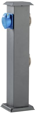 Garten Steckdosensäule aus Edelstahl, Outdoor, IP44, mit 2-Steckdosen und 1 CEE Steckdose 16A, Farbe: Anthrazit,(Anthrazit, Höhe 50 cm)