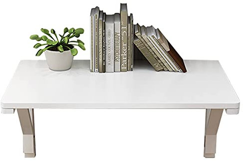 LAMEDOAT Klappbarer Wandtisch, weißes Holz | Kleiner, platzsparender, zusammenklappbarer schwebender Schreibtisch, Klapptisch zur Wandmontage, für Küche, Esszimmer, Computertisch, 60 cm, 80 cm, 100 c
