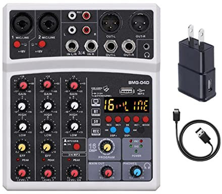 MRKU 4 Channel Audio Mixer Sound Interface 16 DSP Bluetooth USB Mixing Console For Home Recording,Streaming