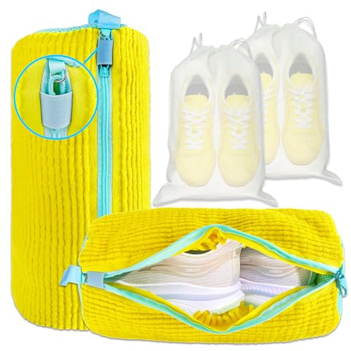 XXL Borsa Lavatrice per Scarpe - Set 2 Pezzi Riutilizzabili per Pulizia Profonda 360° con 2 Sacchetti per Polvere (Giallo)