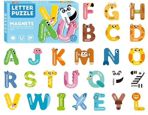 Magneti Lettera Frigorifero - 26 Lettere Magneti Frigorifero Alfabeto Animale | Strumento di apprendimento educativo colorato, magneti alfabeto animali per frigorifero, tabl